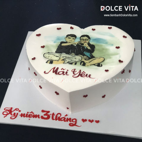 [1669] (90) Bánh hình trái tim vẽ hình cho ngày kỷ niệm