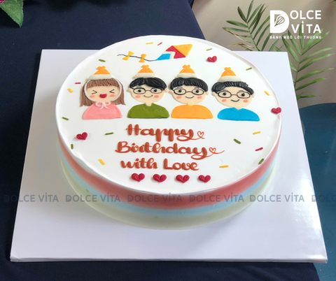 [301] (80) Bánh sinh nhật vẽ nhiều người cho sinh nhật chung.