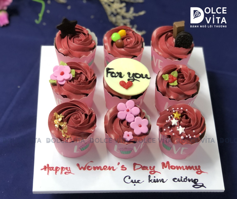 205 Set 9 Cupcake trang trí kem, tông đỏ