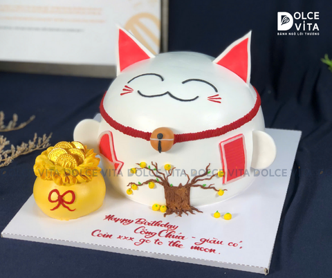 [1507] Bánh Mèo thần tài Maneki Neko và Hũ vàng cho ngày Khai trương, chúc mừng.