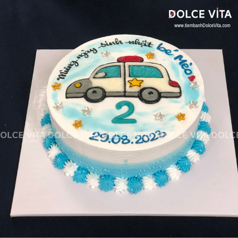 [1707] (70) Bánh kem vẽ xe Cảnh sát - Police Car