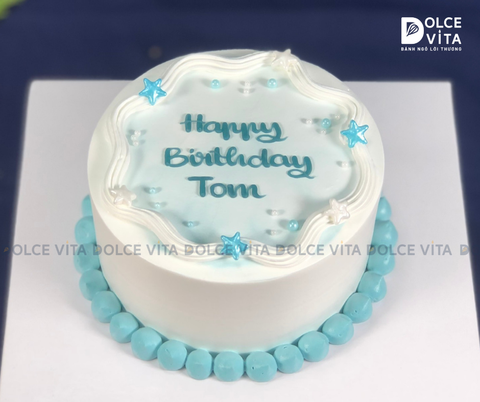 [1740] Bánh kem mini (bento) trang trí đơn giản tone xanh biển