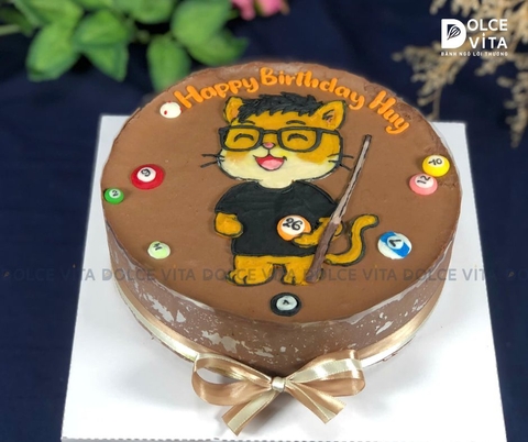 [1441] (70) Chocolate mousse vẽ chú mèo chơi Bida - Quà tặng cho fan của Billards/ Snooker