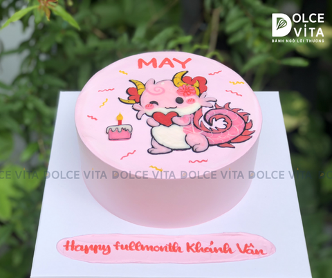 457 (70) Bánh vẽ rồng con màu hồng cho thôi nôi, sinh nhật bé gái, phái nữ