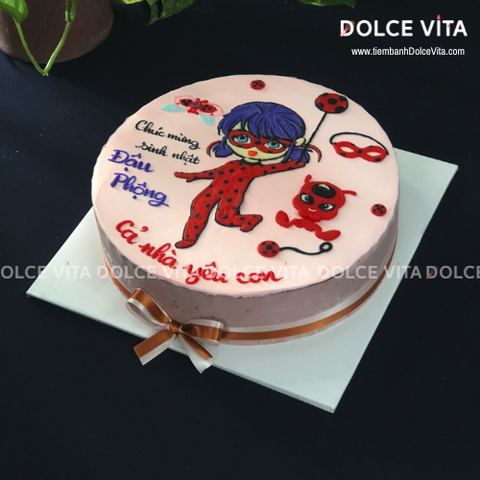 [1667] (90) Bánh kem vẽ nhân vật Bọ rùa Miraculous (Viên Ngọc Thần) - quà tặng bé gái