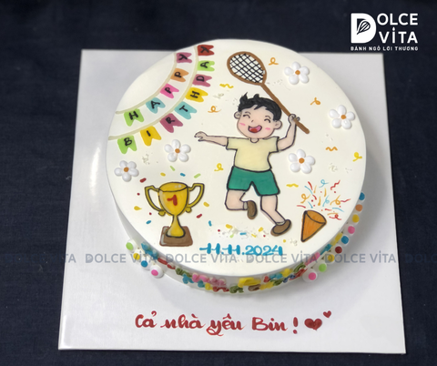 [206] (80) Bánh kem vẽ cậu bé chơi cầu lông