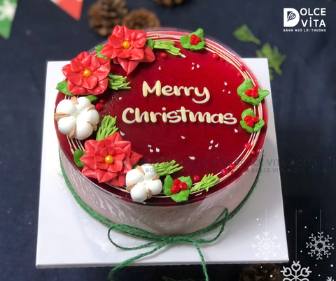 N302 (0-20-40-60)  Mulberry Yogurt (Bánh mousse phô mai dâu tằm sữa chua) trang trí hoa Trạng nguyên  của Giáng sinh