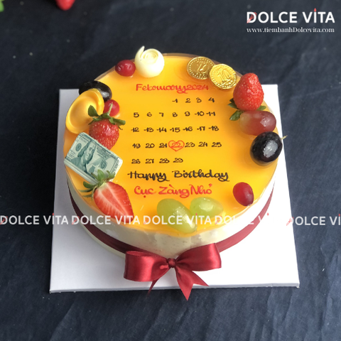 025 Passion - Bánh mousse chanh dây vẽ lịch trang trí đồng vàng, đô la