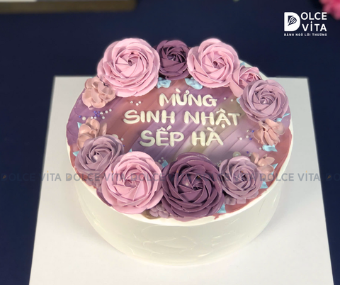 [1759] (70/90/120/150) Bánh kem hoa hồng tone tím tặng sếp, phái nữ