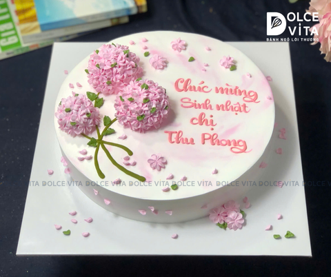 [1006] (60-90-120-150) Bánh kem hoa cẩm tú cầu tone hồng