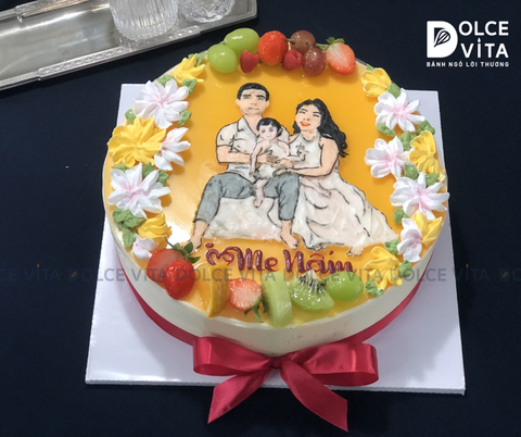 557 (180M) Bánh mousse chanh dây vẽ hình Gia đình