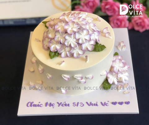 [2952] (70-90-130) Bánh kem hoa cẩm tú cầu tím - sang trọng và thanh lịch