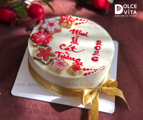 1066 (20/30/45/60) Bánh mousse bắp ngọt – Trang trí hoa đào đón Tết