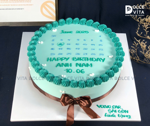 [430] Bánh vẽ lịch trang trí tối giản màu xanh cho sinh nhật đặc biệt