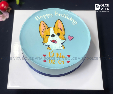 [1105] (50) Bánh kem vẽ chú chó Corgi