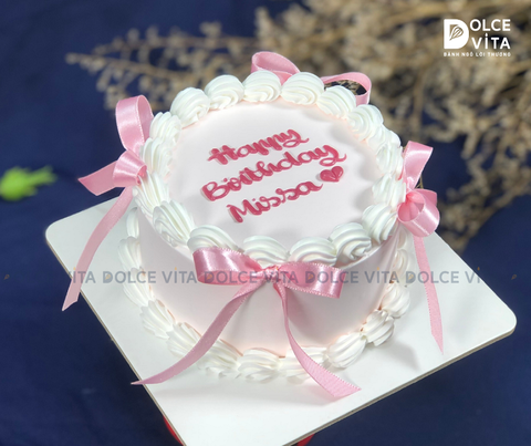 [1739] Bánh kem mini (bento) trang trí nơ tone hồng