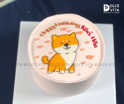 [1452] (50) Bánh kem vẽ chú chó Akita
