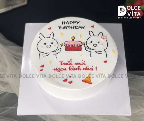 511 (50) Bánh trang trí 2 chú thỏ thổi bánh kem