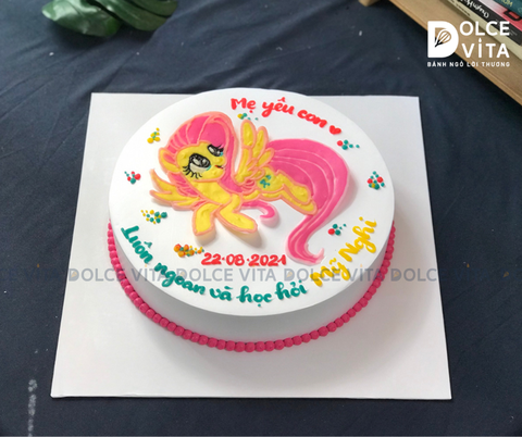 [448] (80) Bánh kem vẽ ngựa Pony Pinky Pie màu hồng.