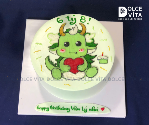 456 (70) Bánh kem vẽ rồng con màu xanh - tặng bé tuổi Thìn