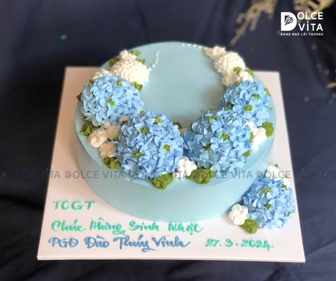 [0307] (M120-180) Bánh kem hoa cẩm tú cầu xanh - sang trọng và thanh lịch