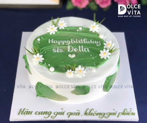 [2017] Bánh trang trí hoa cúc xinh xắn, tone màu xanh lá