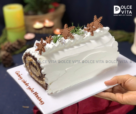 M039 Bánh khúc cây (Yule Log Cake for Christmas) tone trắng