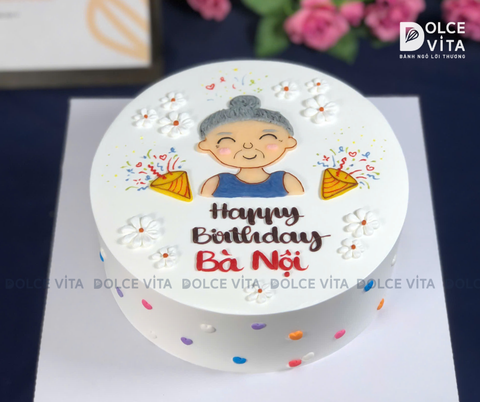 [1228] (60) Bánh kem vẽ hình bà – Món quà ngọt ngào dành tặng bà yêu thương