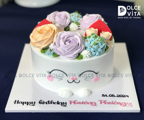 247 (85) Bánh bắt hoa tạo hình mèo ở thân bánh