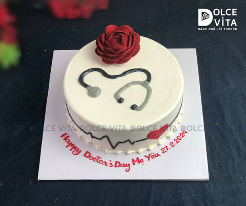 [657] (50) Bánh kem vẽ ống nghe – Quà tặng ý nghĩa cho Bác sĩ nhân Ngày Thầy Thuốc Việt Nam