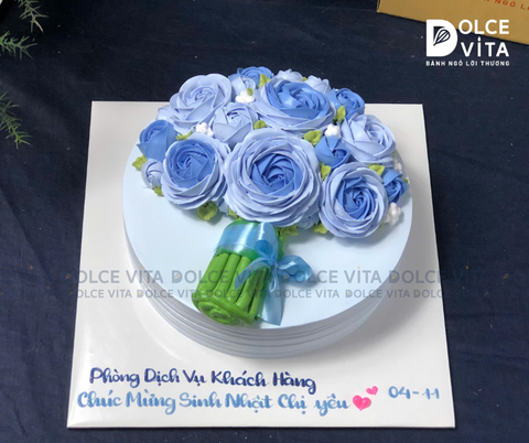 [992] (100) Bánh kem bó hoa xanh dương - Quà sinh nhật sang trọng