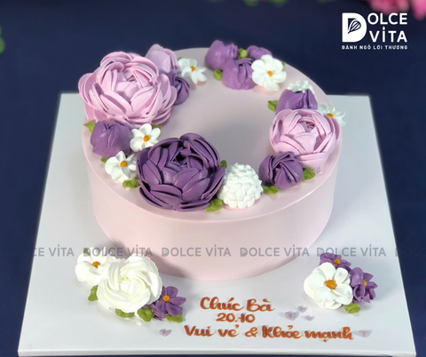[1287] (SM80-120-180) Bánh kem hoa tươi bằng kem tone tím- Món quà tặng Mẹ
