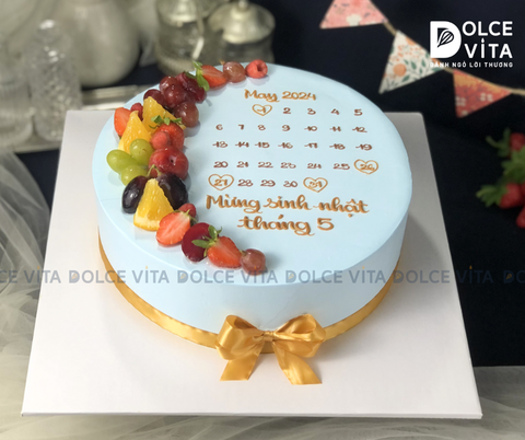 [508] Bánh kem vẽ lịch, tone xanh mát