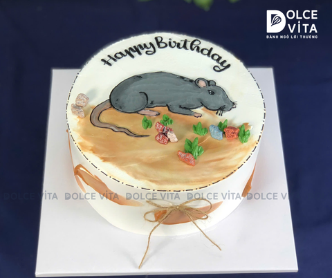 [2081] (70) Bánh kem vẽ chú Chuột - Quà tặng cho người tuổi Tý