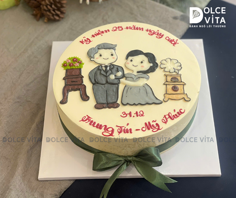 [1910] (120) Bánh kem vẽ cô dâu chú rể ngọt ngào - ý nghĩa