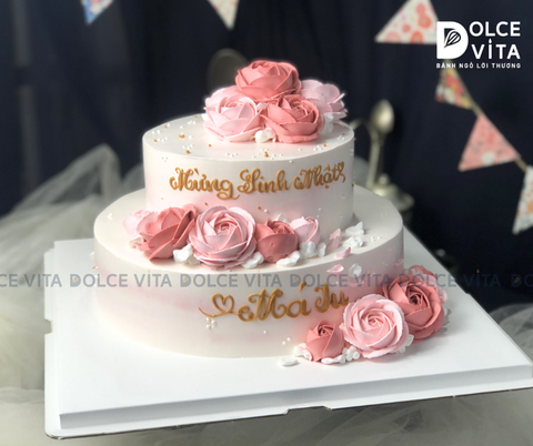 [501] (200) Bánh tầng trang trí hoa bằng kem phù hợp cho cưới hỏi, sinh nhật mẹ