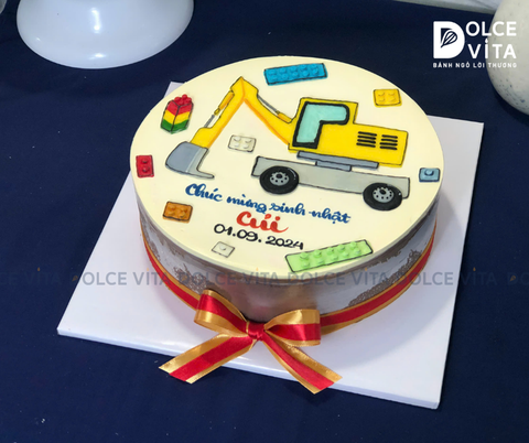 [1648] (90) bánh kem vẽ xe xúc và các hoạt tiết Lego