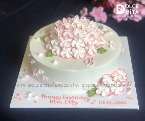 [2958] (70-90-130) Bánh kem hoa cẩm tú cầu màu hồng - ngọt ngào và thanh lịch