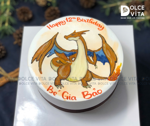 166 (80) Bánh vẽ hình rồng phun lửa cho sinh nhật bé