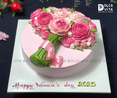 1091 (100M) Bánh trang trí bó hoa hồng cho ngày 8.3, 20.10, Ngày của mẹ...