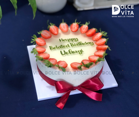 607 (20 - 30 - 40 - 50) Green Tea Lemon (Bánh mousse trà xanh chanh) trang trí dâu tây