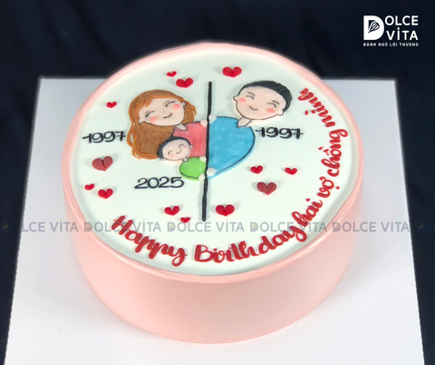 [1472] (100) Bánh kem vẽ hình gia đình dành cho Sinh nhật, ngày Kỷ niệm