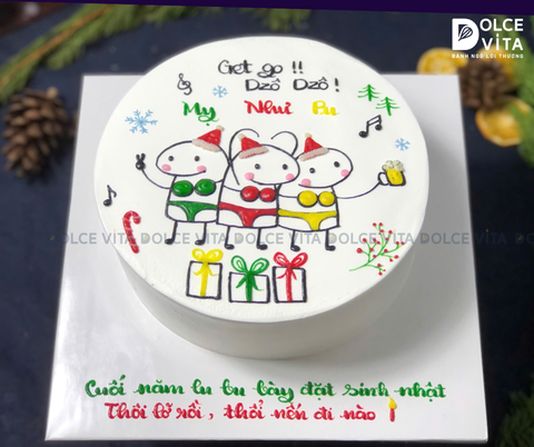 TX007 (60) Bánh vẽ tiệc Giáng sinh hài hước
