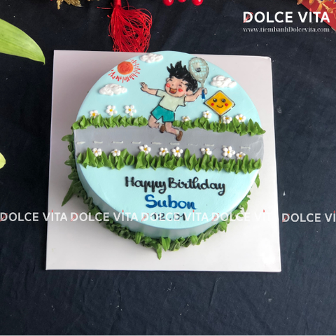 [206] (80) Bánh kem vẽ cậu bé chơi cầu lông