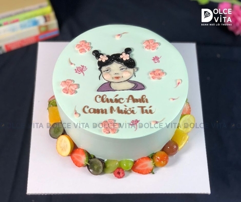 [1254] (70) Bánh Kem Vẽ Cô Gái Ngố Tàu Siêu Hài Hước