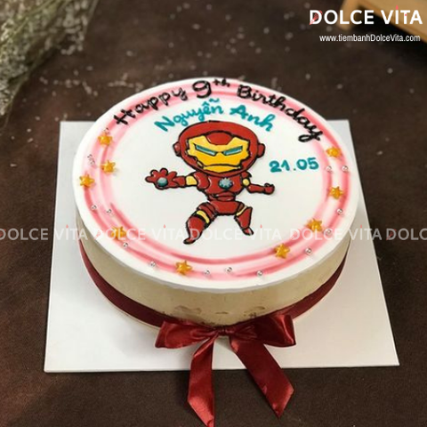 [1457] (70) Bánh chủ đề siêu anh hùngMarvel - Vẽ Người sắt (Iron man)