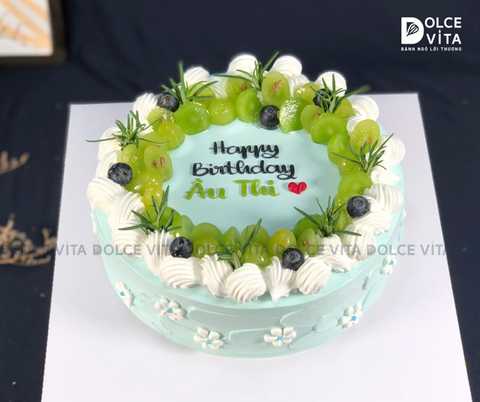 [776] (30) Bánh kem trang trí nho tone xanh tươi mát