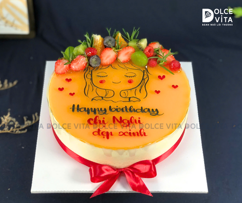 008 (10) - Bánh mousse chanh dây (Passion) vẽ hình cô gái