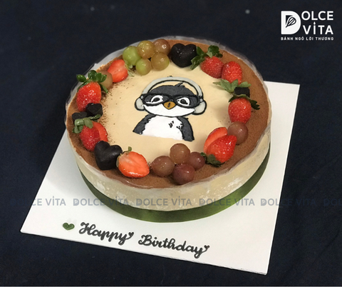 376 (40) Tiramisu vẽ hình chim cánh cụt đeo tai phone