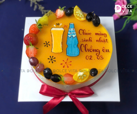 [1201] (45) Bánh kem vẽ chai bia Blanc – Quà tặng độc đáo cho tín đồ bia